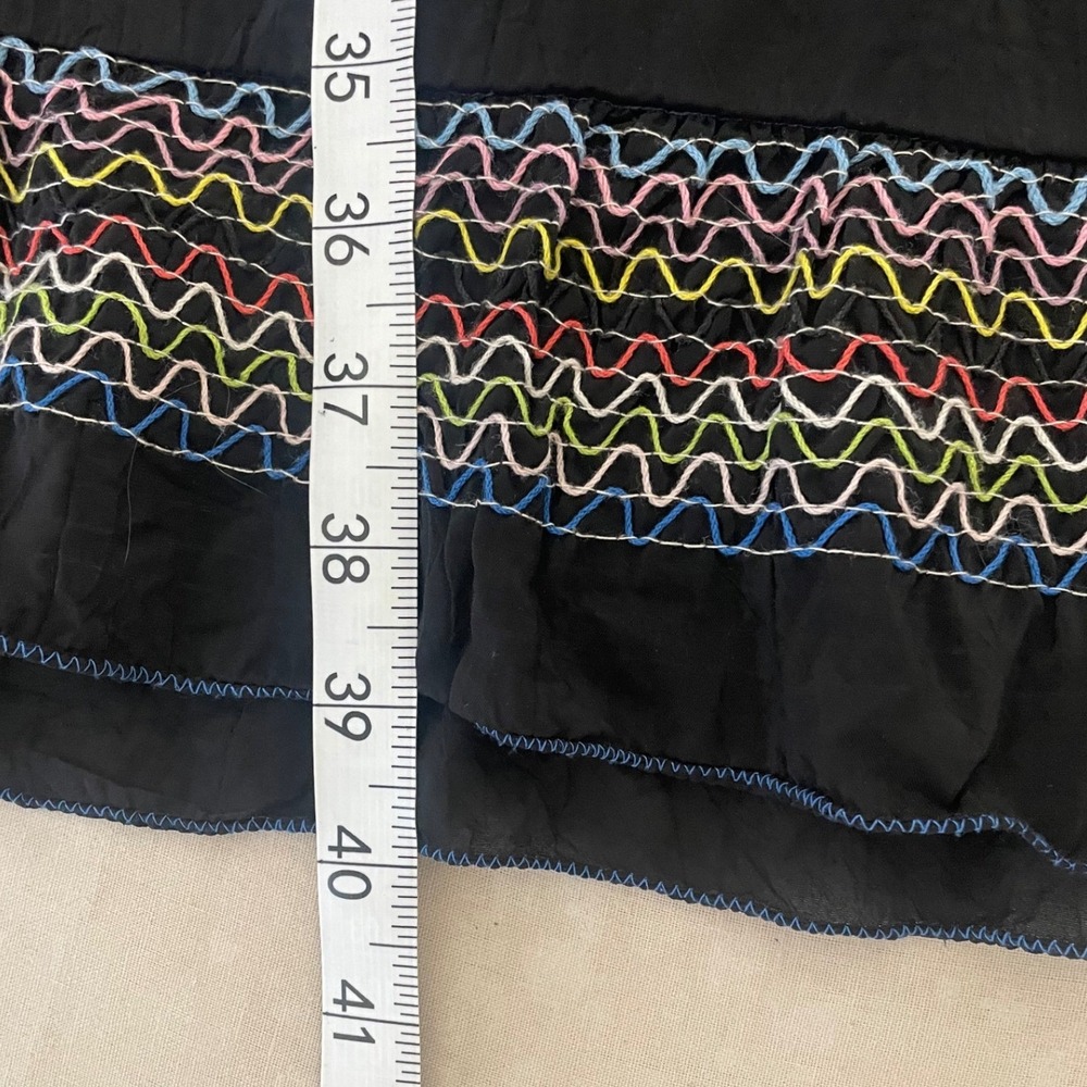 Johnny Was Black Floral Embroidered Boho Mini Dress Smocked Waist Short Sleeve M - Picture 8 of 9